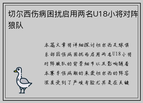 切尔西伤病困扰启用两名U18小将对阵狼队